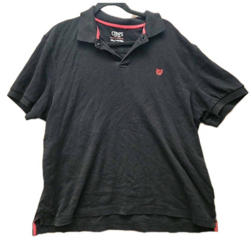 Chaps Mens Black Polo Shirt XXL Short Sleeve Natural Stretch Cotton Blend Solid